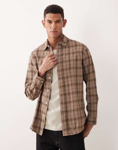 Selected checked long sleeved shirt in brown & black - view 1