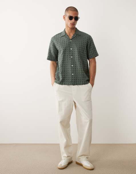 Selected checkered textured shirt in green - view 1