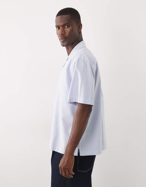Selected - Chemise 100 % coton à rayures et manches courtes - Bleu clair, 2 de 5