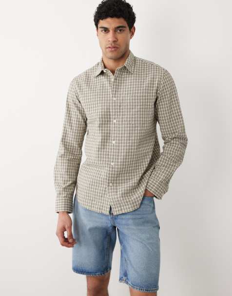 Selected - Chemise à carreaux en crépon de coton avec manches longues - Beige - view 1
