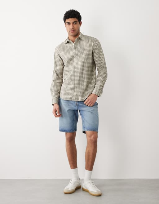 Selected - Chemise à carreaux en crépon de coton avec manches longues - Beige, 3 de 5
