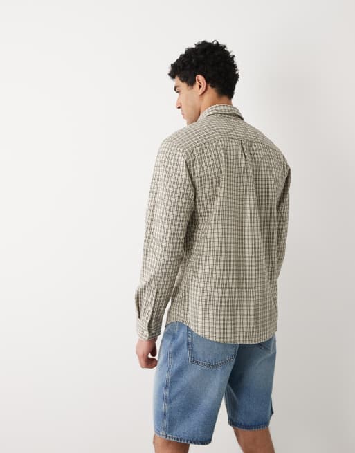 Selected - Chemise à carreaux en crépon de coton avec manches longues - Beige, 5 de 5