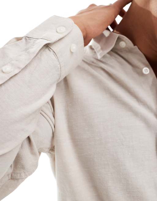 Selected - Chemise à manches longues en lin mélangé - Beige , 4 de 4