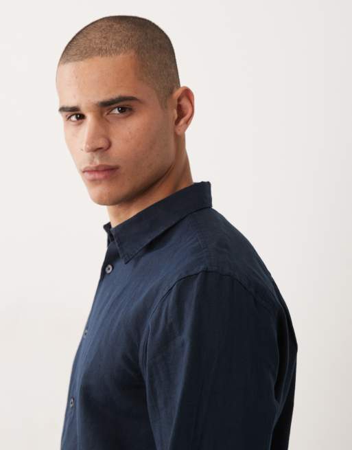 Selected - Chemise à manches longues en lin mélangé - Bleu marine, 4 de 5