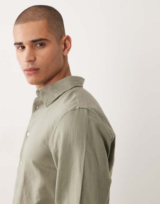 Selected - Chemise à manches longues en lin mélangé - Vert, 4 de 5