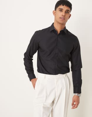 Selected - Chemise cintrée élégante et facile à repasser - Noir