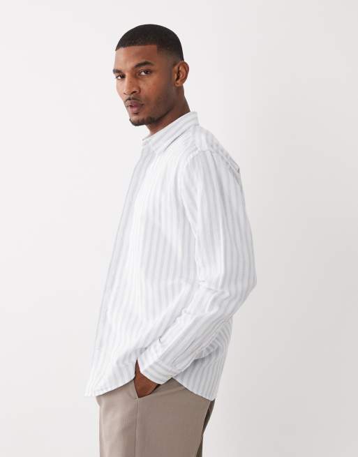 Selected - Chemise en lin mélangé rayé à manches longues - Bleu, 4 de 5