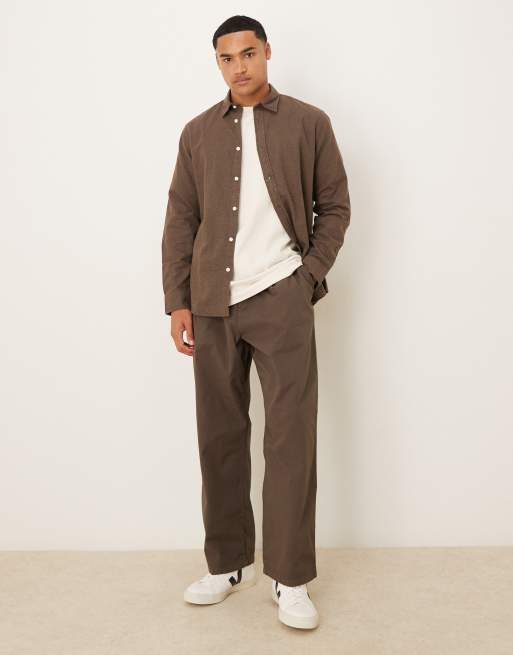 Selected - Chemise oversize coupe carrée en coton brossé - Marron , 2 de 5