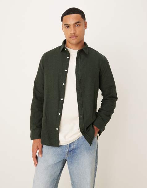 Selected - Chemise oversize coupe carrée en tissu brossé - Vert - view 1