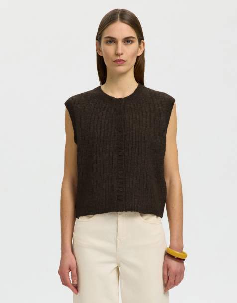 Selected - Chokoladebrun strikket vest - view 1