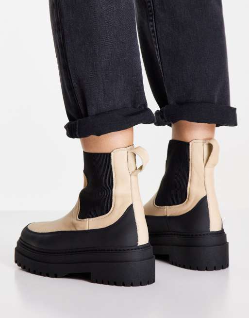 Selected chunky boots in cream and black, 3 of 4
