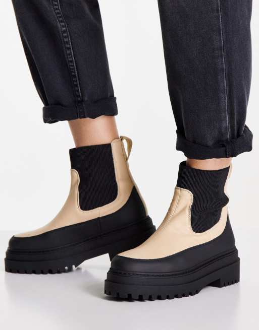 Selected chunky boots in cream and black, 4 of 4