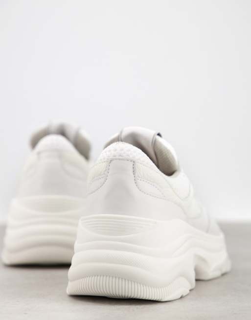 Selected chunky leather sneakers with athletic mesh in white, 2 of 4