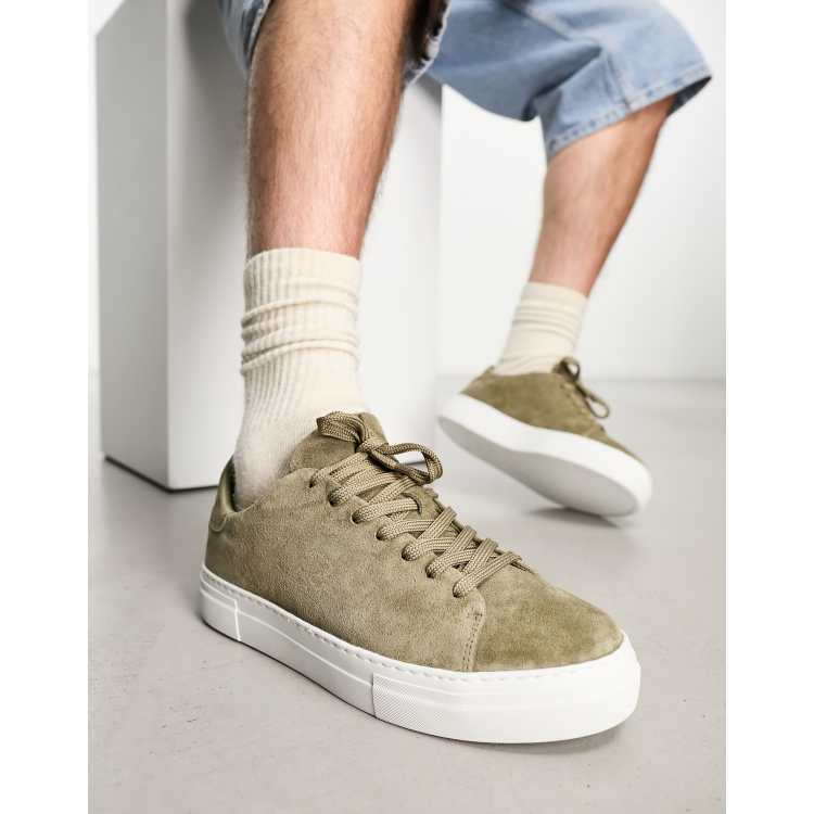 Selected chunky suede trainer in khaki ASOS