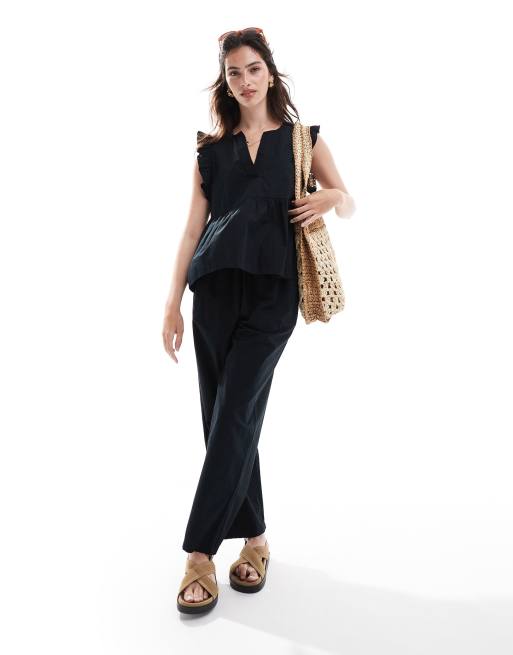 Selected co-ord frilly top in black , 3 of 4
