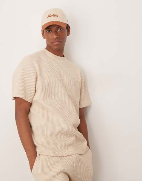 Selected co-ord oversized waffle t-shirt in cream 
