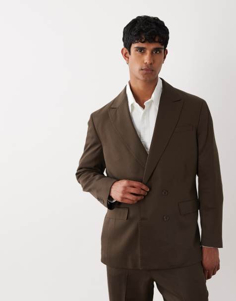 Selected co-ord regular suit jacket in brown - view 1