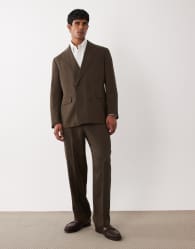 Selected co-ord regular suit trousers in brown