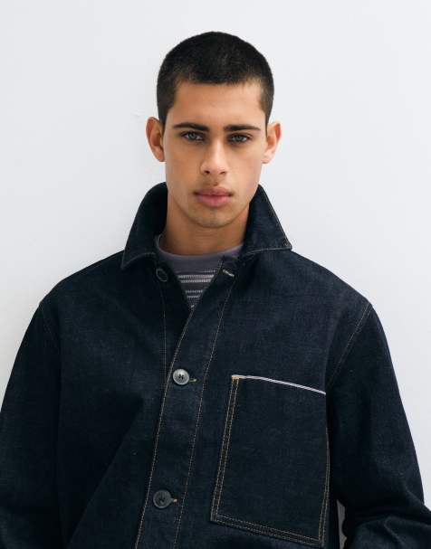 Selected co-ord selvedge denim jacket with contrast stitching in dark blue - view 1