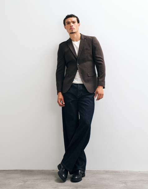 Selected co-ord slim fit wool blend blazer in brown - view 1