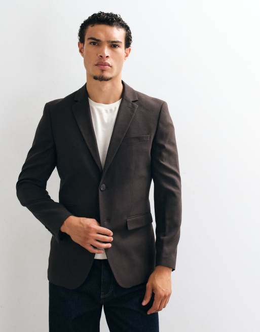 Selected co-ord slim fit wool blend blazer in brown , 4 of 5