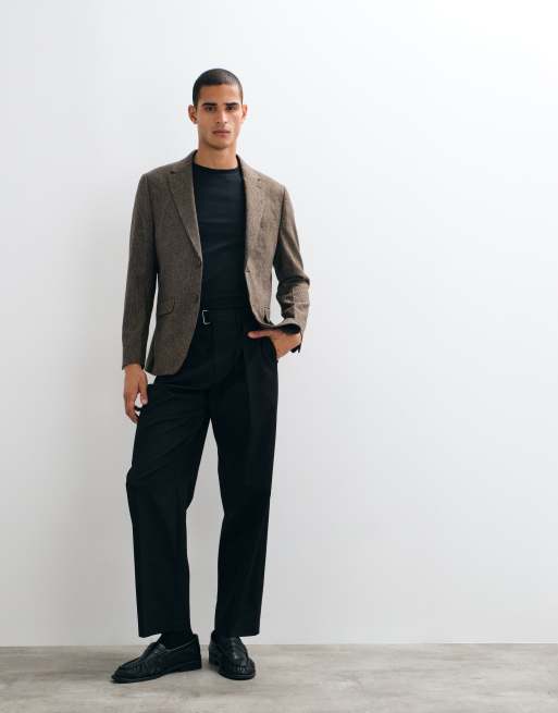 Selected co-ord slim fit wool blend check blazer in brown , 2 of 5