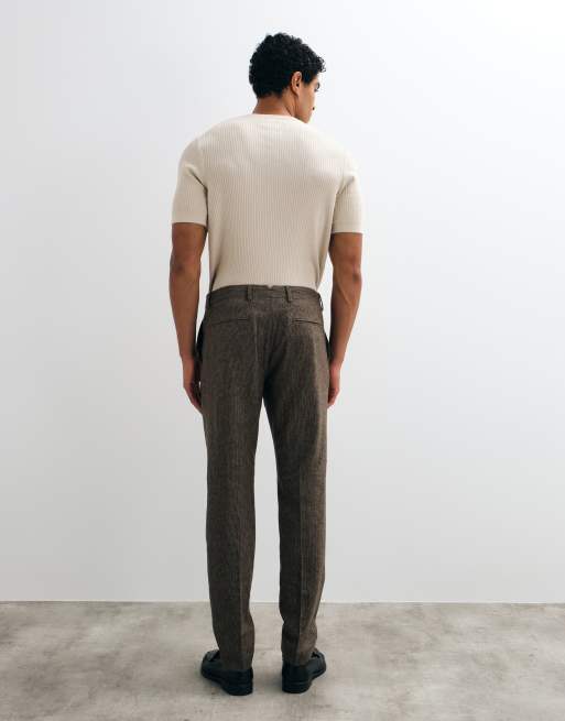 Selected co-ord slim fit wool blend check pants in brown , 5 of 5