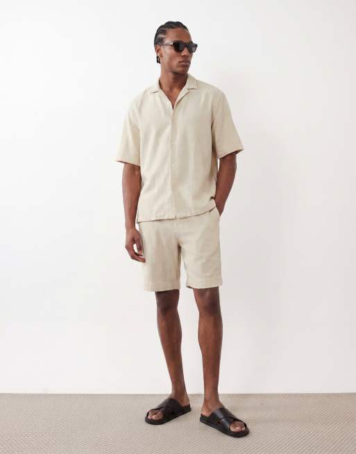 Selected co-ord textured shirt in beige, 2 of 5