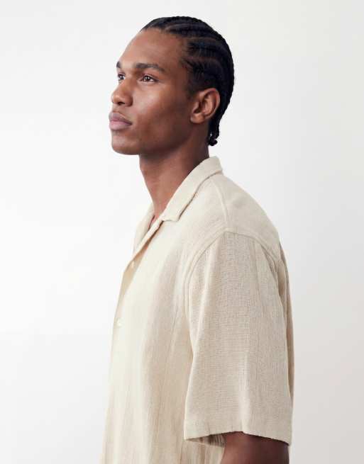 Selected co-ord textured shirt in beige, 4 of 5