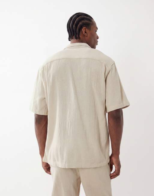 Selected co-ord textured shirt in beige, 5 of 5