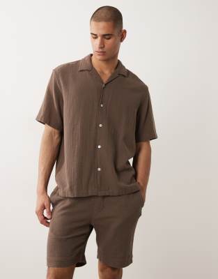 Selected Co-ord Textured Short In Brown