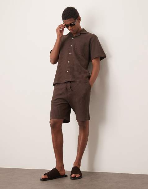 Selected co-ord waffle shorts in brown 