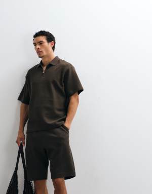Selected co-ord waffle shorts in brown