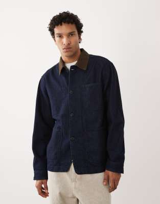 Selected Contrast Collar Denim Jacket In Blue