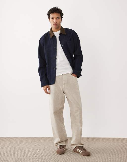 Selected contrast collar denim jacket in raw rinse , 2 of 5