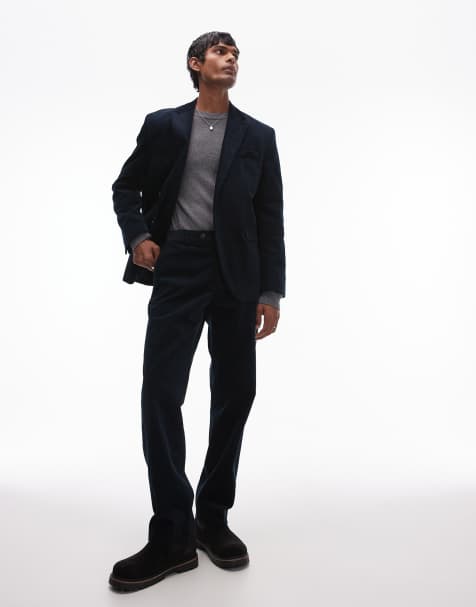 Selected cord pants in navy - view 1