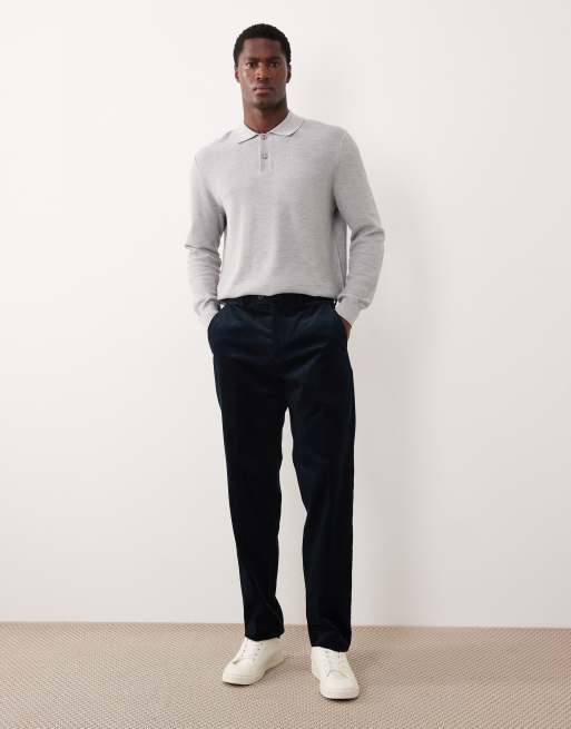 Selected cord straight leg trousers in navy, 2 of 5