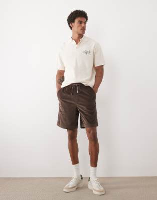 Selected Corduroy Drawstring Shorts In Brown