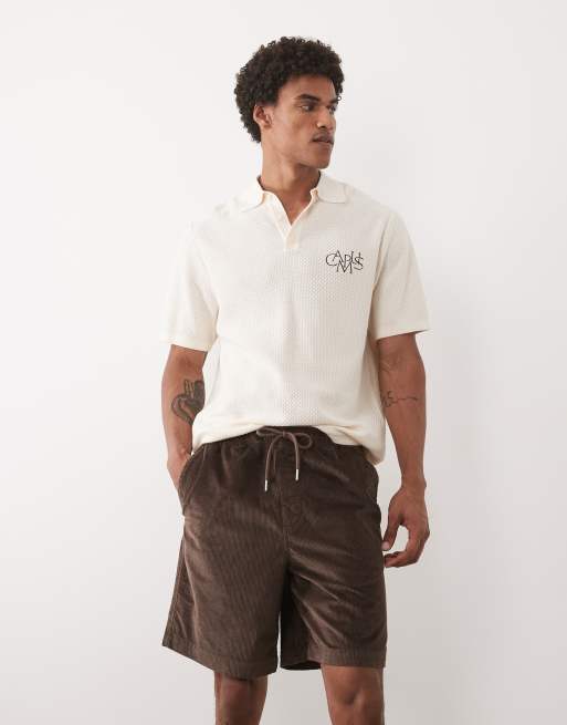 Selected corduroy drawstring shorts in brown, 4 of 5