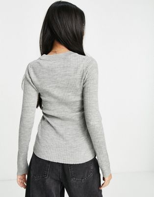 Selected Costa ribbed scoop neck jumper in grey