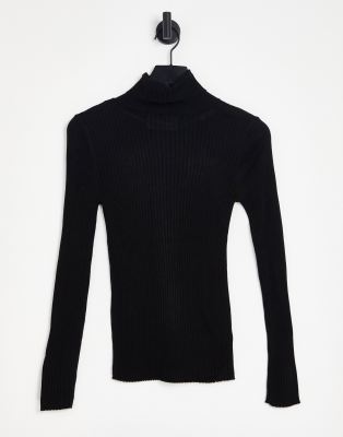 Selected costina knit rib rollneck jumper in black
