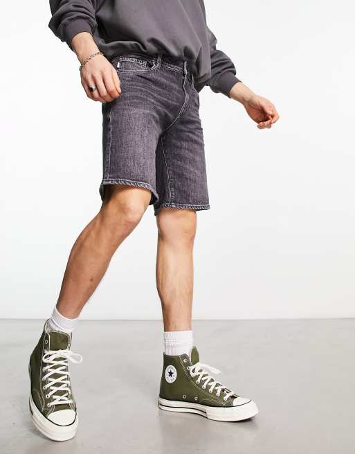Selected cotton mix denim short in washed black 