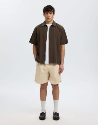 Selected Cotton Poplin Drawstring Short In Brown