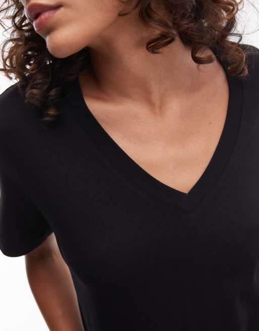 Selected cotton short sleeve v neck t-shirt in black, 3 of 4