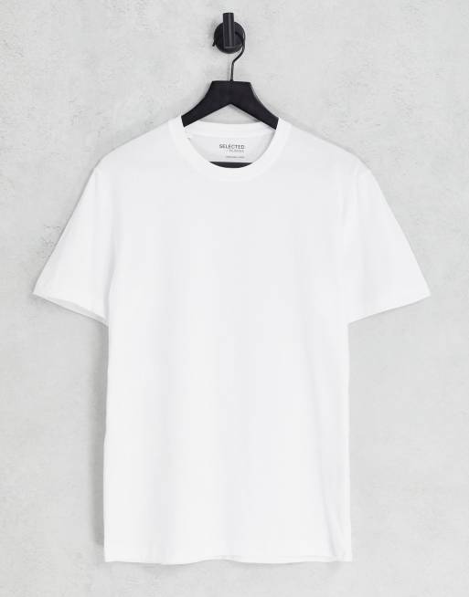 Selected cotton slim fit crew neck t-shirt in white  