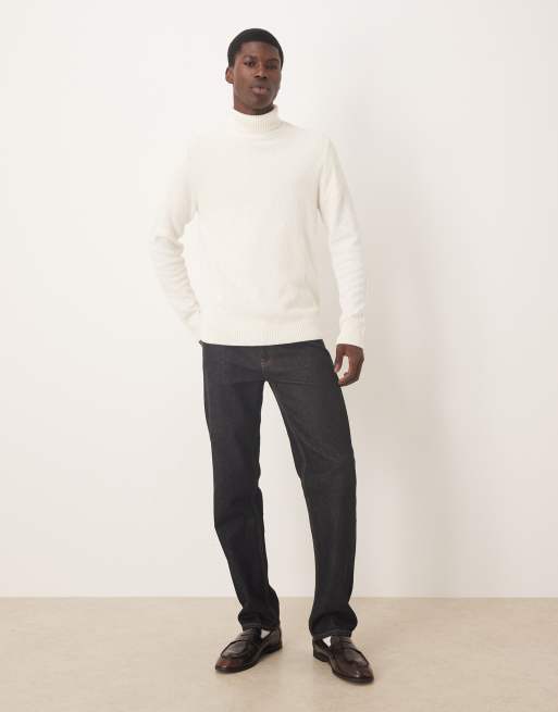 Selected - Creme striktrøje med rullekrave i 100% bomuld, 2 af 5