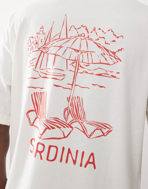 Selected - Cremehvid oversized T-shirt med 'Sardinia'-print på ryggen, 3 af 5