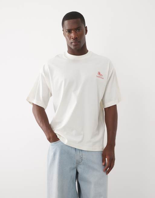 Selected - Cremehvid oversized T-shirt med 'Sardinia'-print på ryggen, 4 af 5