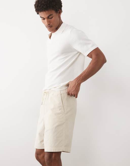 Selected - Cremehvide shorts med løbesnor i fløjl, 3 af 5