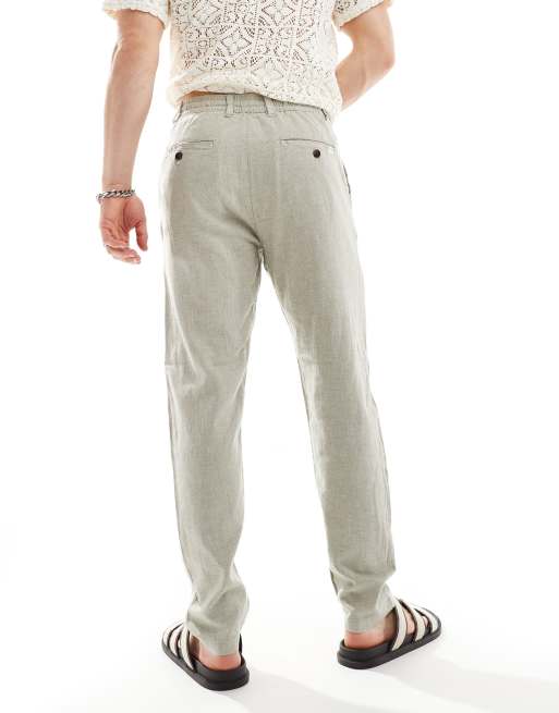 Selected - Cremehvide tapered smalle bukser i hør , 3 af 5